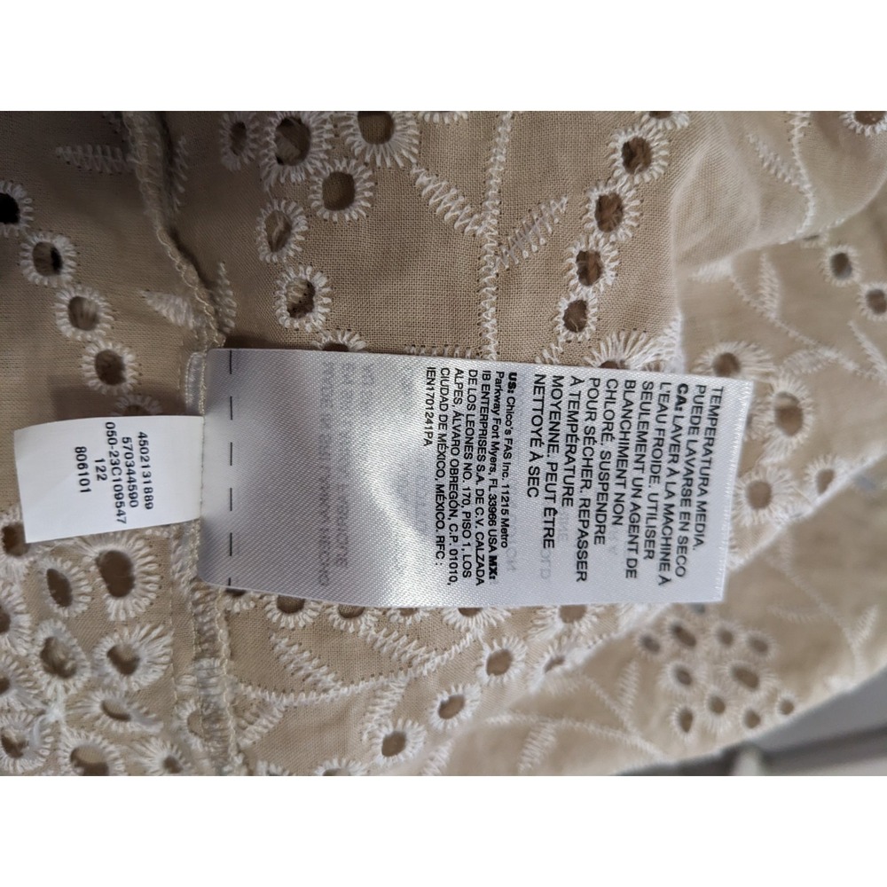 Chicos Tan Beige Cotton Eyelet Lace Tiered Midi Dress Womens Size 1 US 8 Boho - Picture 6 of 16
